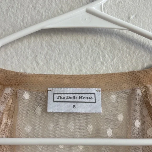 NWT The Dolls House Polka Dot Sheer Sleeve Bodysuit - Tan and White - Picture 6 of 12